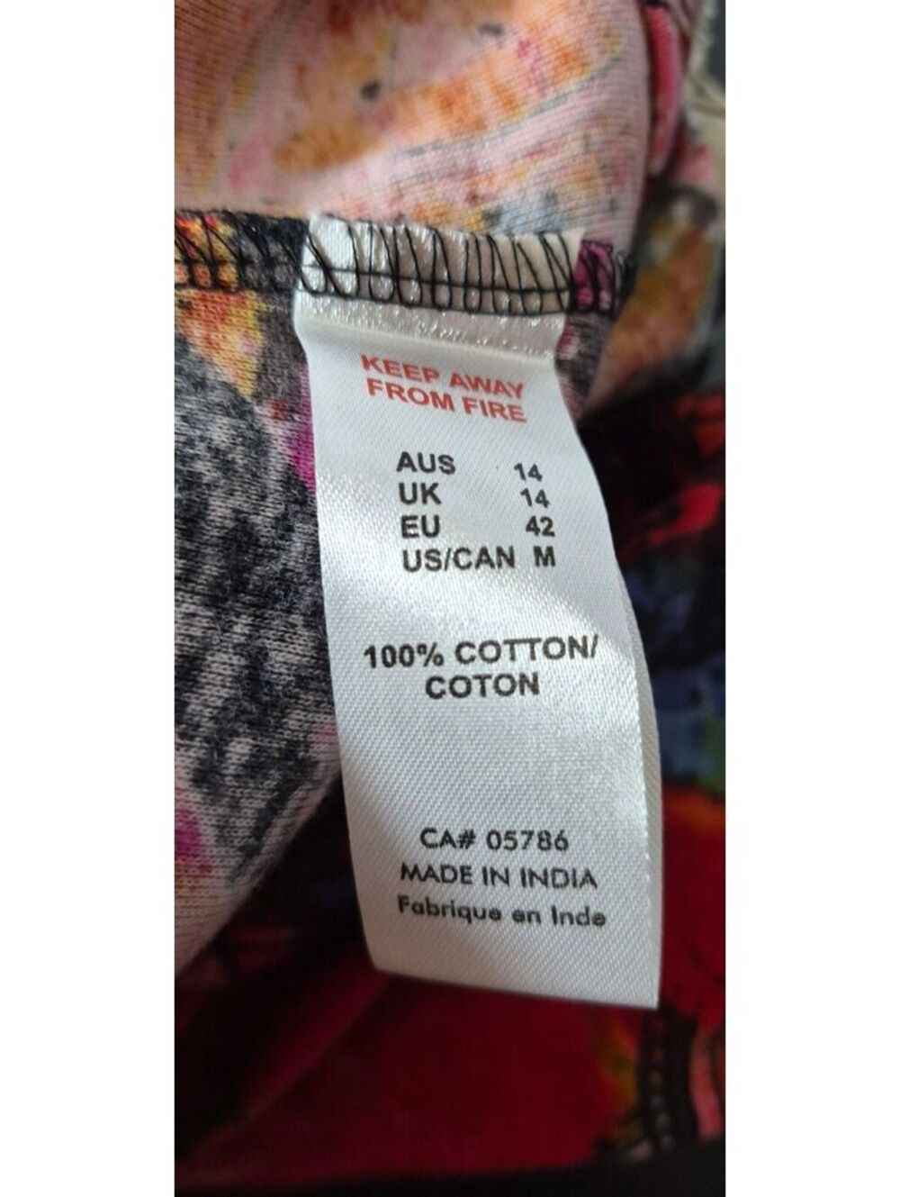 NWT Orientique Abstract Boho 100% Cotton 3/4 Sleeve Top Medium - Picture 5 of 6